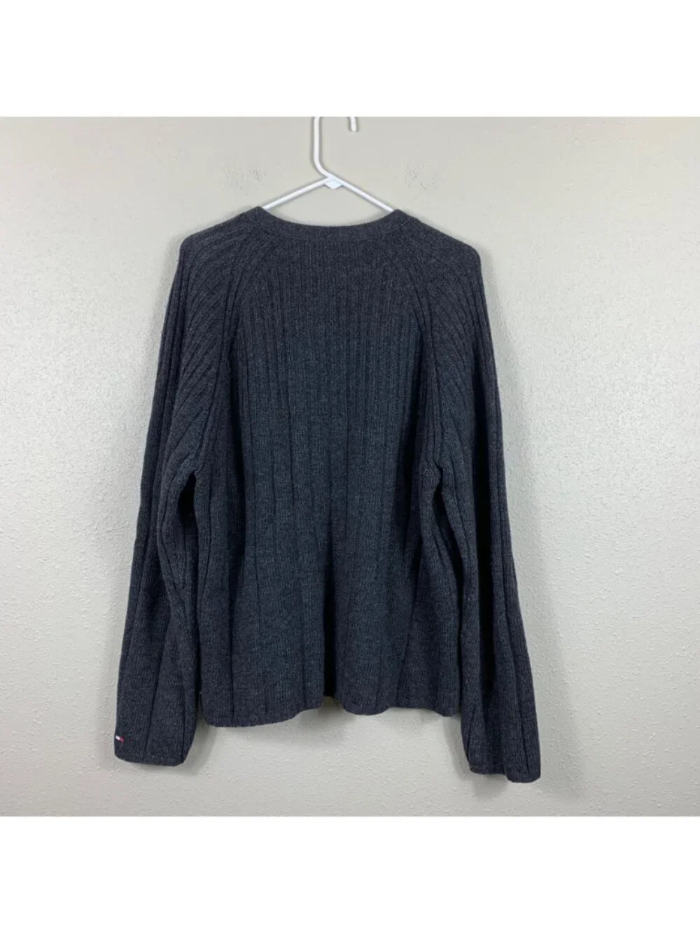 VTG Y2K Tommy Hilfiger Sweater Mens XL Grey Lambswool V Neck Preppy 00s